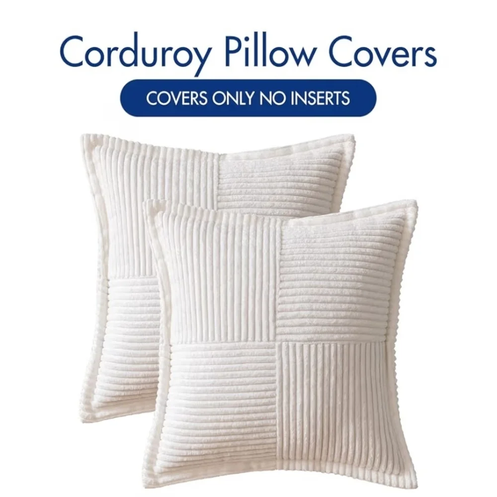 Set Of 2 Luxurious White Corduroy Pillow Covers Size 20 X 20
